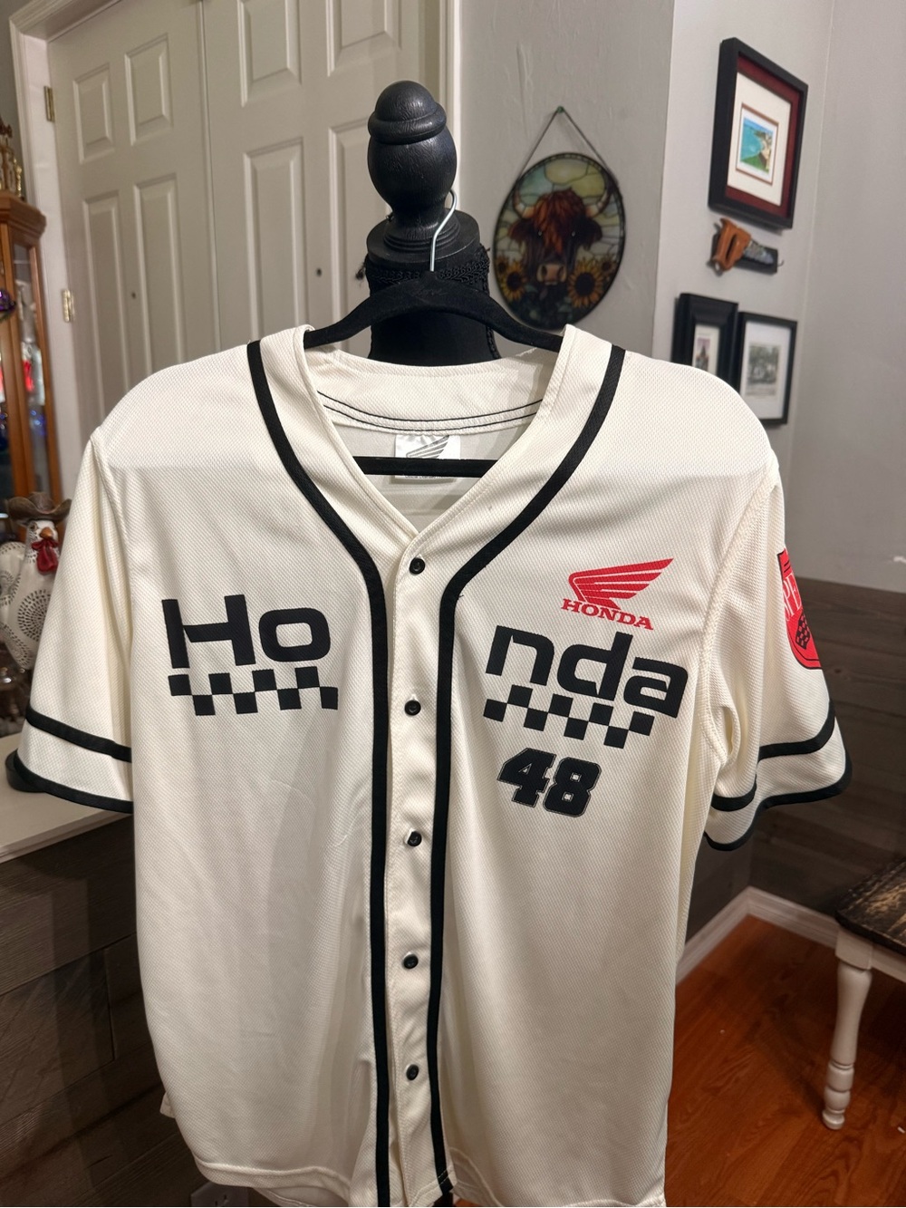 Honda White and Black Racing Baseball Jersey - 48
